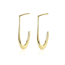 Fish Hook Thin Long 14K Real Gold Plated 925 Silver Earring for Women